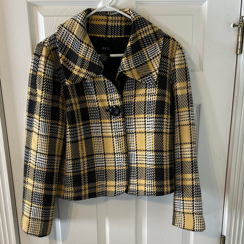 R.Q.T Yellow Black & White Plaid Jacket Women’s Large